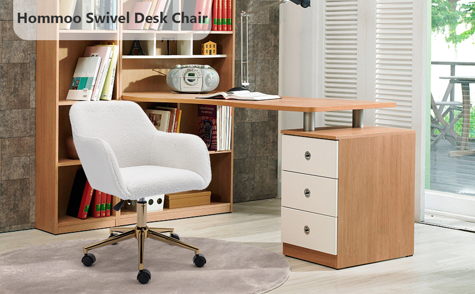 Hommoo Accent Chair Desk Chair with Wheels and Arms Sherpa