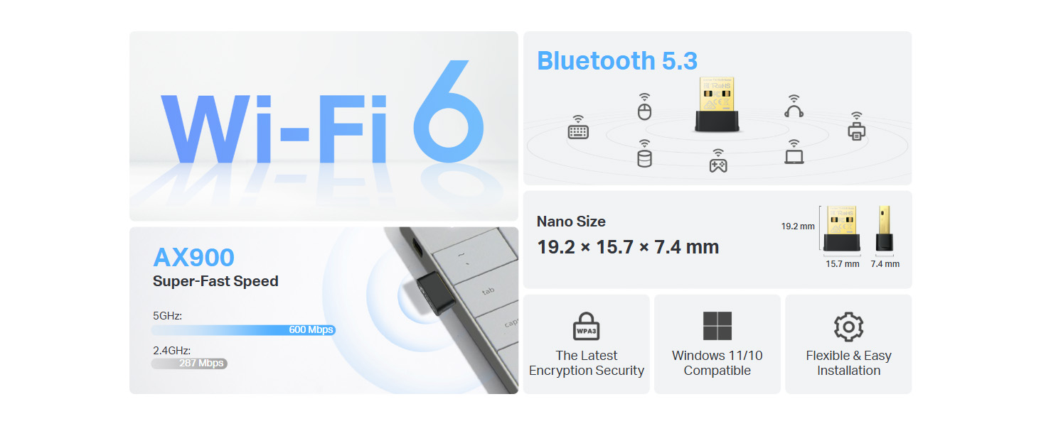 Archer TX10UB Nano AX900 Nano Wi-Fi 6 Bluetooth 5.3 USB Adapter