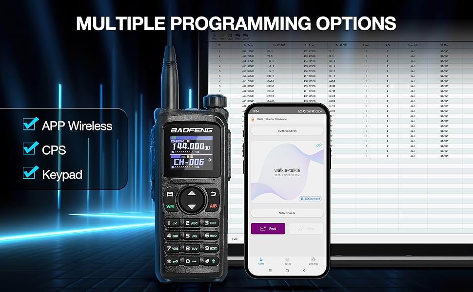 Supports Wireless APP Bluetooth Programming, CPS and keypad manual programming
