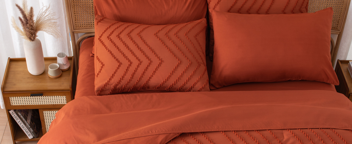 Litanika Burnt Orange Oversized King Bed in a Bag Set - 7 Pieces Boho Tufted Comforter, Sheets, Pillowcases & Shams 02fd4cf5 E151 4391 98aa 418a10d98806. CR0,0,1464,600 PT0 SX1464 V1