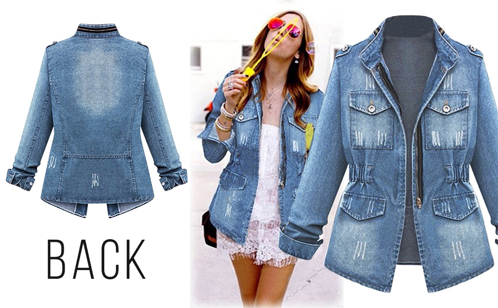新品未使用OVER SIZE DENIM JACKET WITH CULOTTE Generic Plus Size Jean Jacket for Curvy Women Long Sleeve
