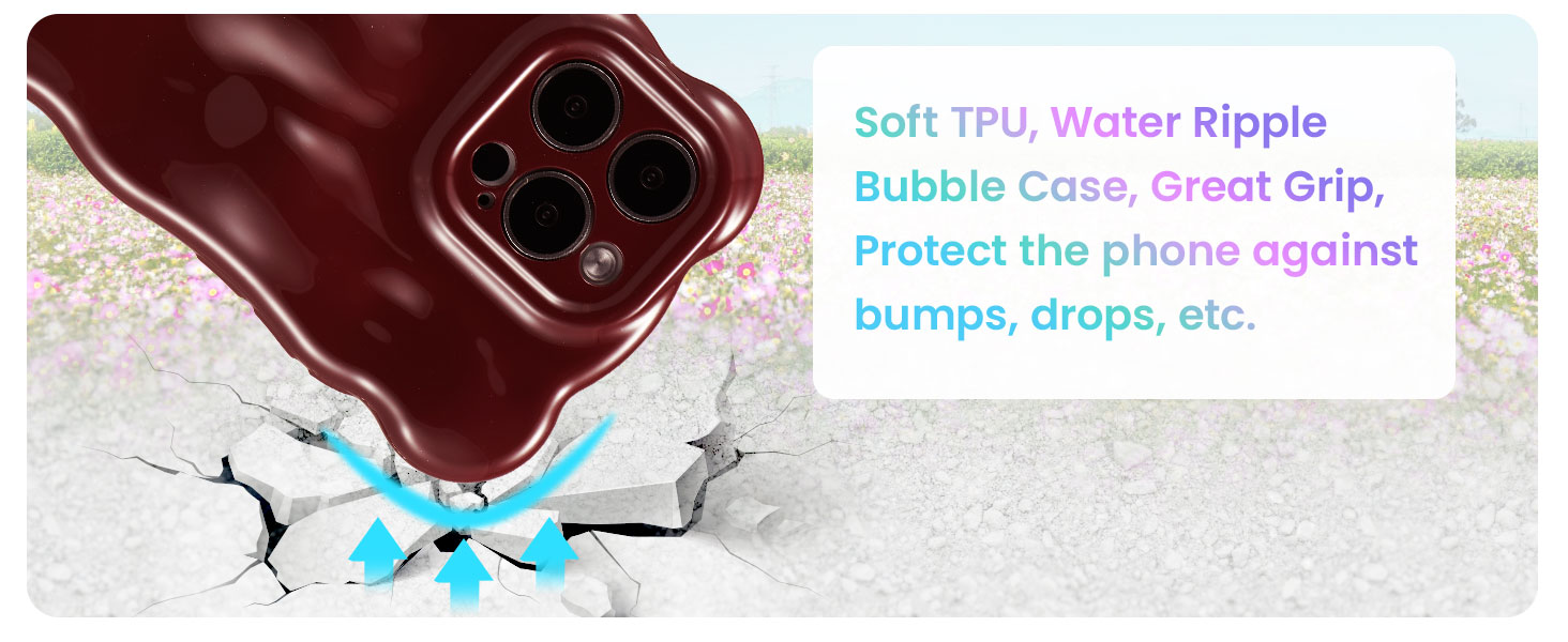 UEEBAI Case for iPhone 15 Pro Max 6.7 inch, Christmas Burgundy Cute Curly Wave Shape Shockproof Soft TPU Bumper Phone Case, Candy Water Ripple 3D Silicone Slim Pretty Case Non-yellowing Cover-Wine Red 12 Protection