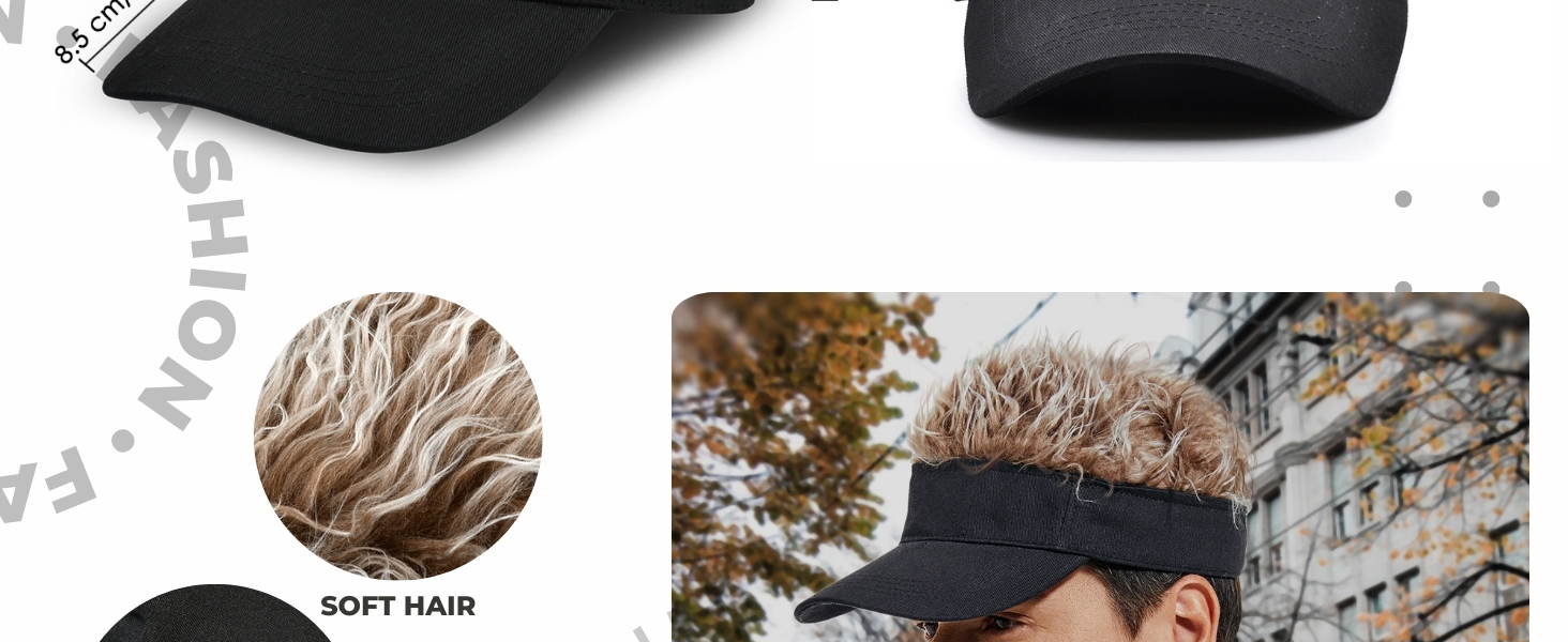 Novelty Visor cap Adjustable Visor Hat with Spiked Wigs - Black and Brown