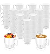 Disposable Coffee Cup, 8 oz Plastic Coffee Cup with Handle, Hard Plastic Espresso Mug Reusable Te...