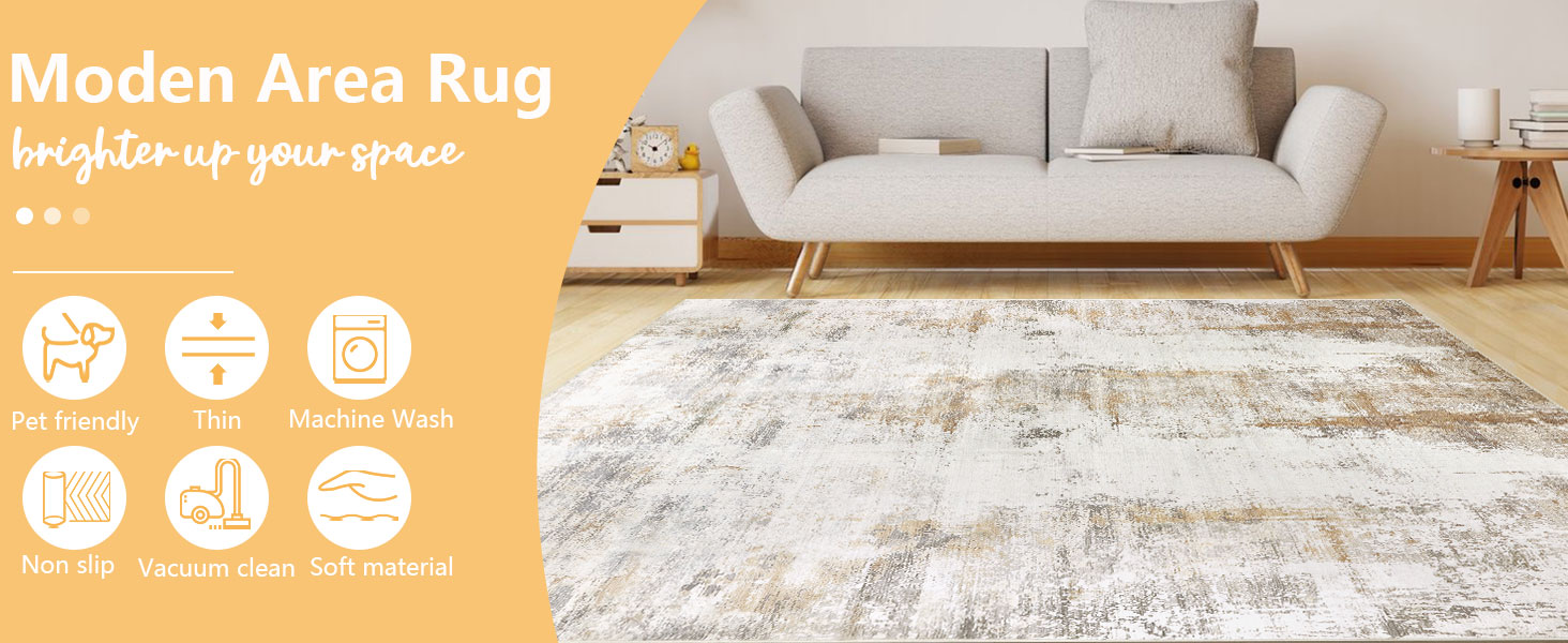 famibay 5x8 Area Rug, Abstract Washable Rugs for Living