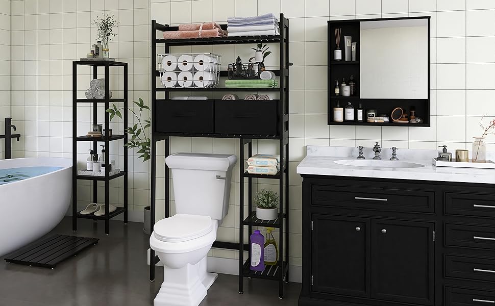 Over The Toilet Storage Cabinet with Toilet Paper Holder Stand