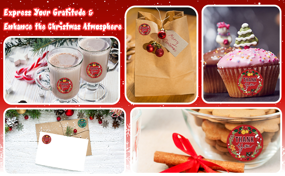 Acetiamin 500 Pcs Christmas Thank You Stickers Roll for
