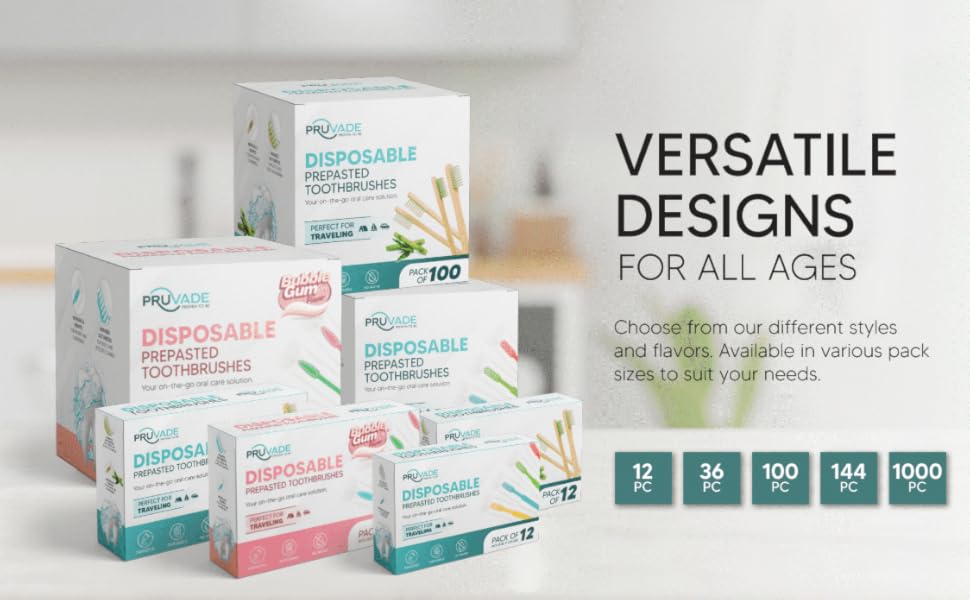 Pruvade 144 Pack Disposable Toothbrushes with Toothpaste