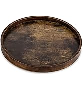 Hanobe Decorative Coffee Table Tray: Brown Wood Tray Round Rustic Wooden Trays Circle Farmhouse C...