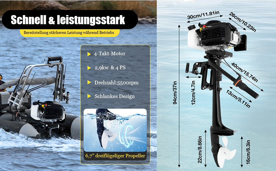 4 Takt 4 PS Aussenbordmotor 52cc Außenborder Benzin 10km/H Bootsmotor