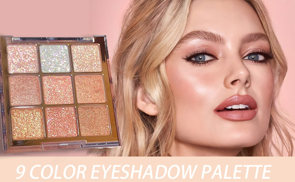 Eyeshadow Palette, Shimmer Eye Shadow Pallets for Women, 9 Colour Glitter Eye Make-Up Palettes