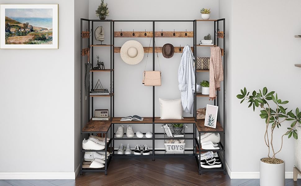 Amazon.com: GiftGo Corner Hall Tree with Shoe Rack Storage