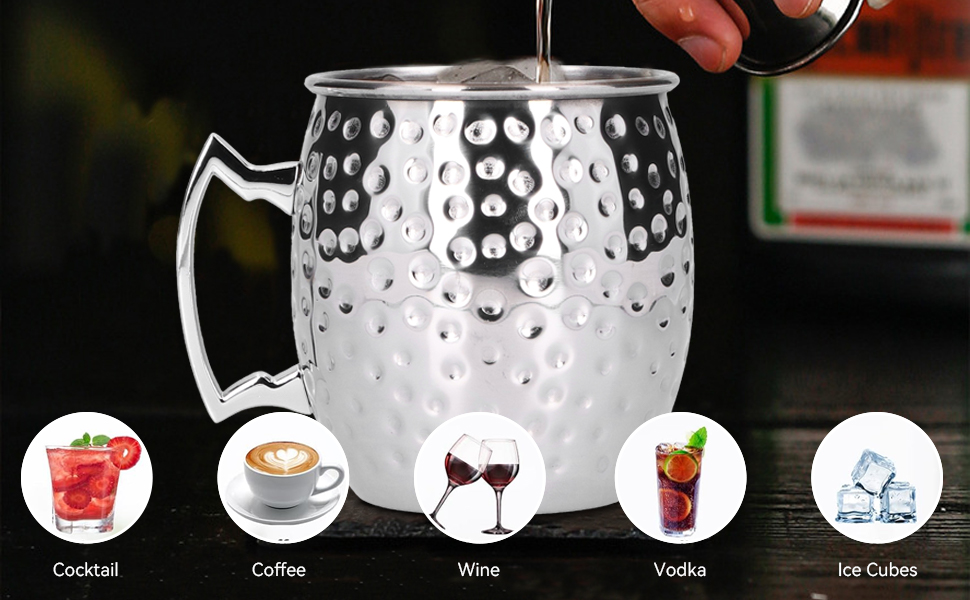 Lot De 2 Tasses Moscow Mule, 550 Ml En Acier Inoxydable - Verres à Bière En Cuivre Martelé - Grande Tasse à Bière Pour Boissons