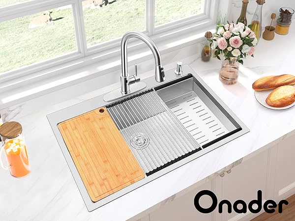 Onader 33 x 22 Inch Drop In Kitchen Sink Large Stainless
