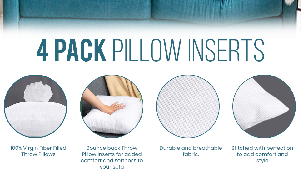 Utopia Bedding Throw Pillows Insert (Set of 4, White), 20 x 20 Inches Decorative