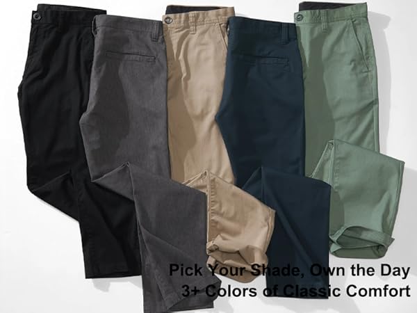 Mens Classic Fit Khaki Casual Chino Pants Whit Hidden