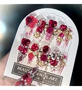 SINHOT Luxury Press on Nails - Long Coffin Fake Nails 3D Handmade Cute Pink Reusable False Nails ...