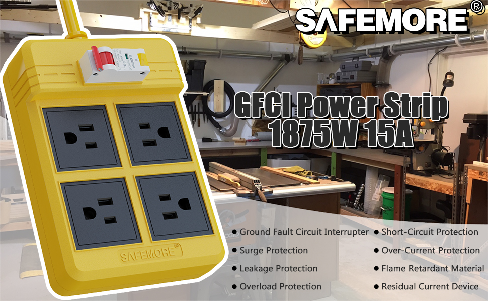 SAFEMORE GFCI Power Strip Surge Protection Heavy Duty