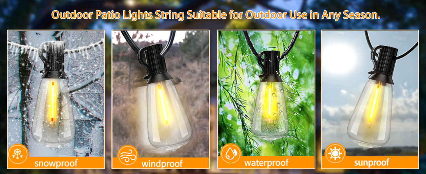 ST38 outdoor string lights waterproof,sunproof,snowproof,windproof