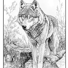 Grayscale Wild Wolf Coloring Page