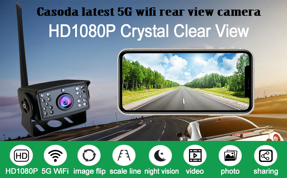 Casoda Latest HD1080P WiFi Wireless Backup Camera for