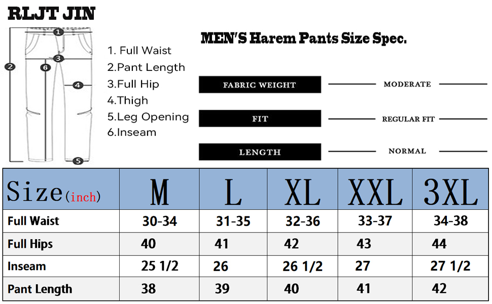 Men's Jogger Sweatpants Size Spec.