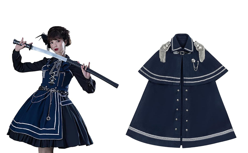 ワンピース 軍服 長袖制服 マント 4点セット ゴシック風 森ガール 貴族風 大特価】Lolita ワンピース 軍服 長袖制服 マント ゴシック風