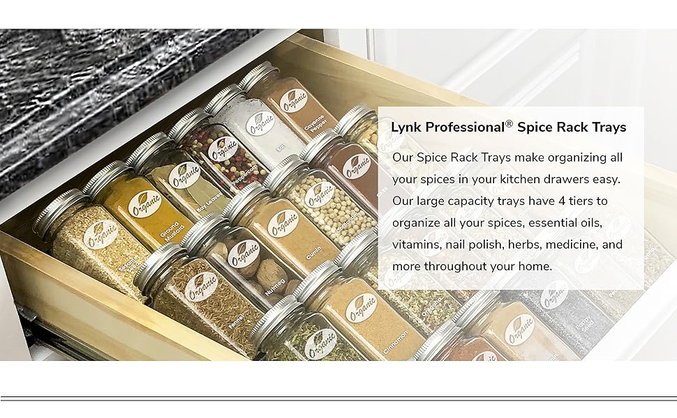 Lynk Professional Expandable Spice Rack Tray Heavy Gauge Steel 4 Tier