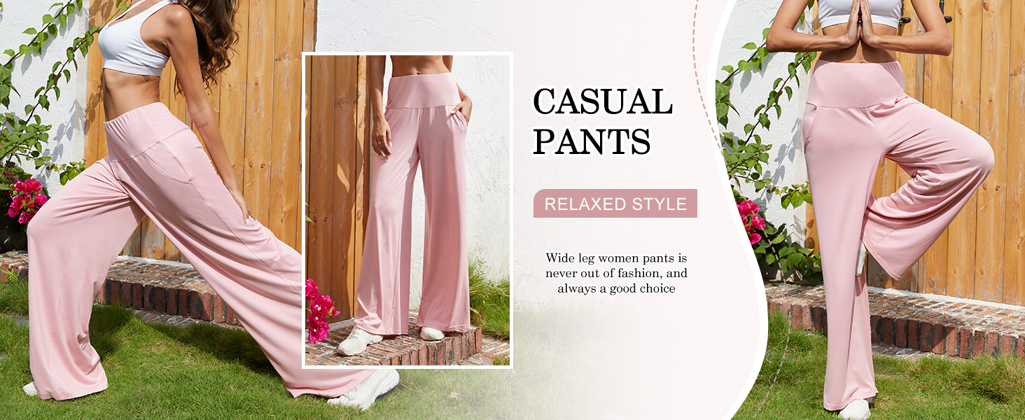 JZC Women's Palazzo Lounge Pants Stretchy Wide Leg Casual Pants Comfy High Waist Flowy Pants