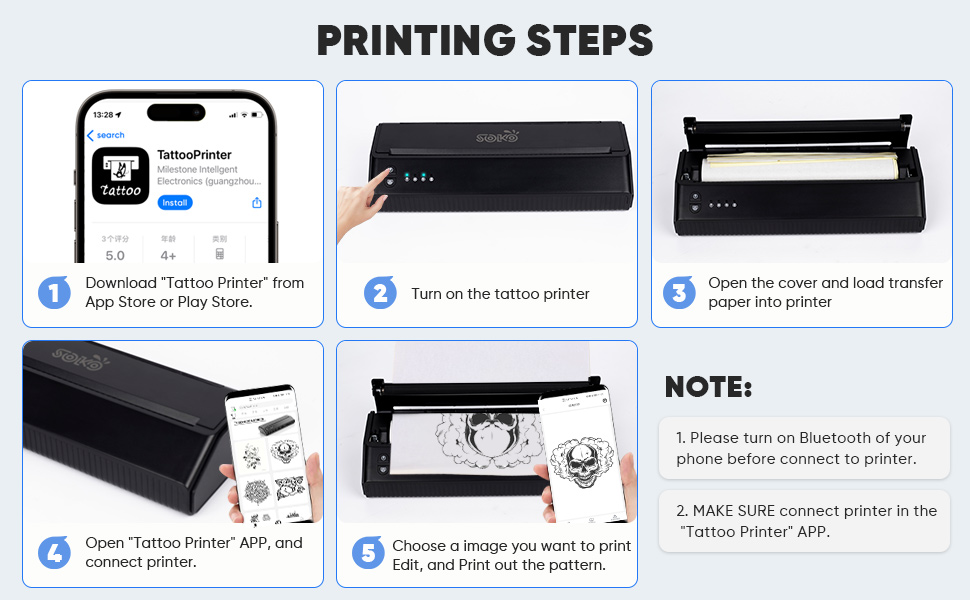 SOKO Wireless Tattoo Stencil Printer Machine with Bluetooth
