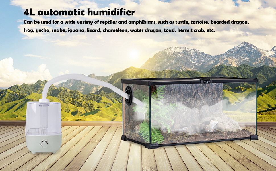 Reptile Fogger Terrariums Humidifier, Adjustable 4L 2 Hoses