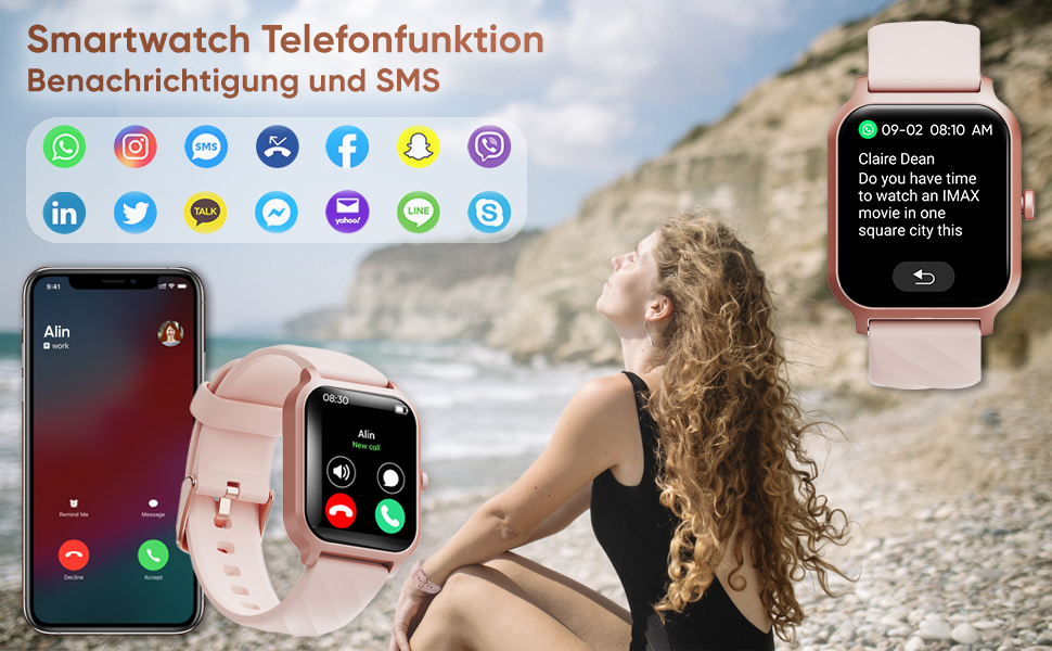Smartwatch Mit Whatsapp Funktion Ohne Sim Karte Android Smartwatch Frauen Rosegold Telefonfunktion - 1.85" Uhr Damen