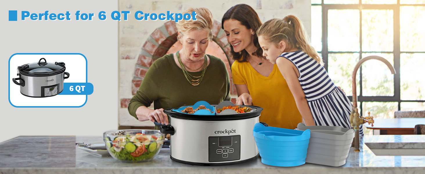 OUTXE Slow Cooker Divider Liner fit 6 QT Crockpot, Reusable & Leakproof Silicone