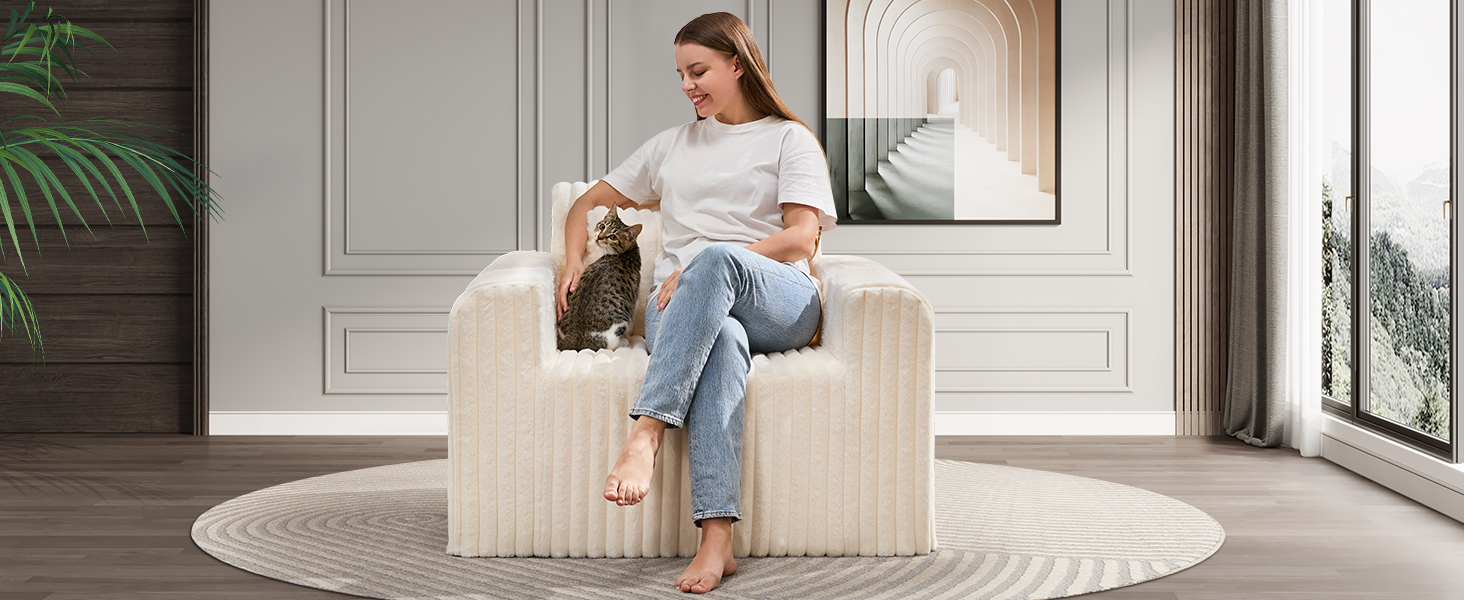 Hobestluk Single Sofa Foam Couch Sofa for Small Spaces Comfy Sofas with Removable Cover Furry Couch with Pillows for Living Room, Bedroom, Apartment, Office (White, Standard) 18 Hobestluk memory foam sofa couches for living room study game room office