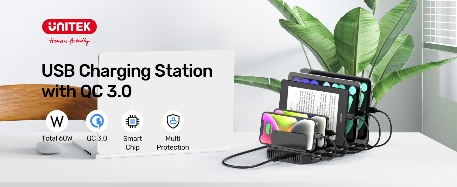 Unitek Fast Charging Station with Quick Charge 3.0, Multi USB Charger