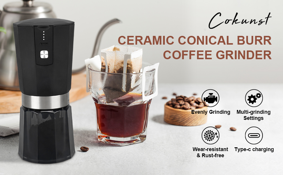 COKUNST Small Electric Conical Burr Coffee Grinder, One