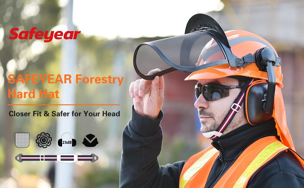 SAFEYEAR Forestry Hard Hat, Cap Style Chainsaw Safety Helmet with 6