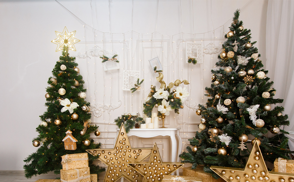 Christmas Tree Topper, hogardeck Gold 8Pointed Star Tree