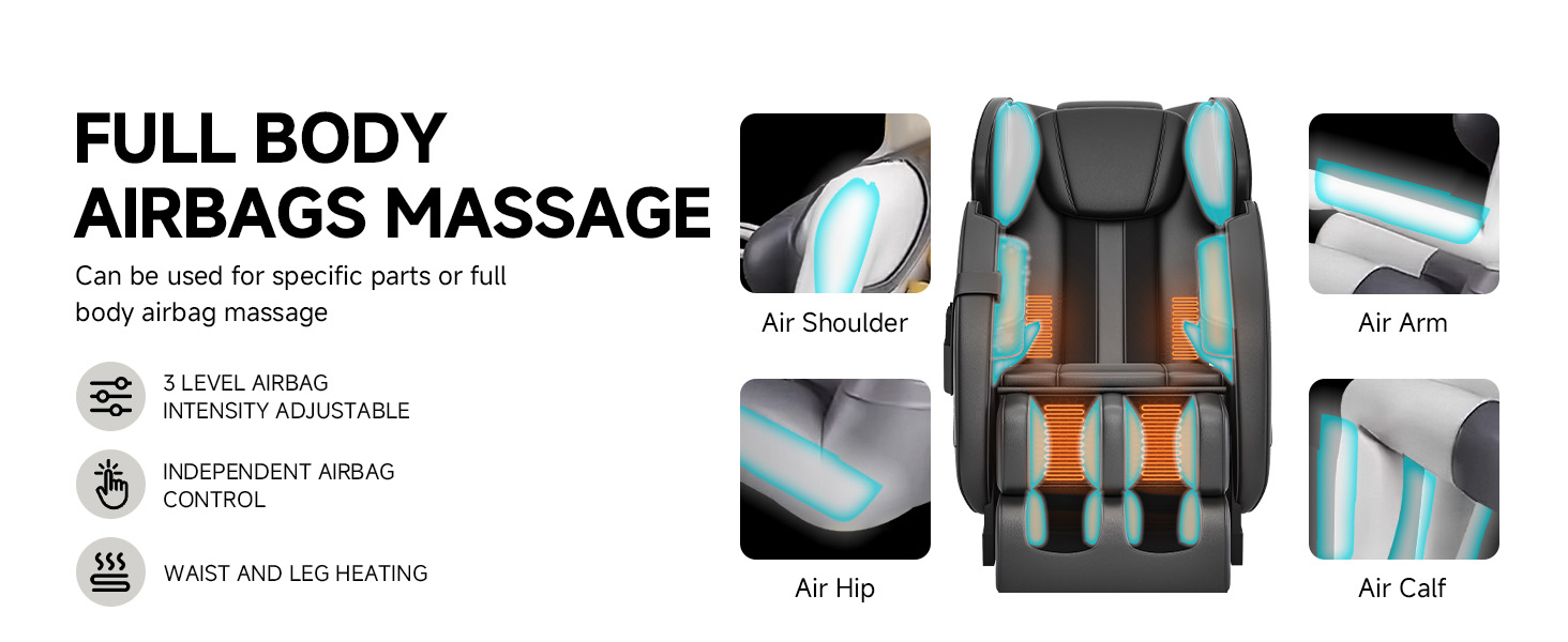 Massage chair Full Body airbag shoulder Arm Hips calf Waist and Calf Heating