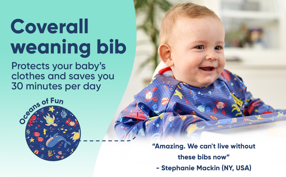 BIBaDO - Coverall Child Feeding Bibs, Lengthy Sleeve Bib, Straightforward to Clear Child Bibs for Consuming, Adjustable Excessive Chair Catch All 7 smock bibs for toddlers baby eating jacket full size bibs feeding bib