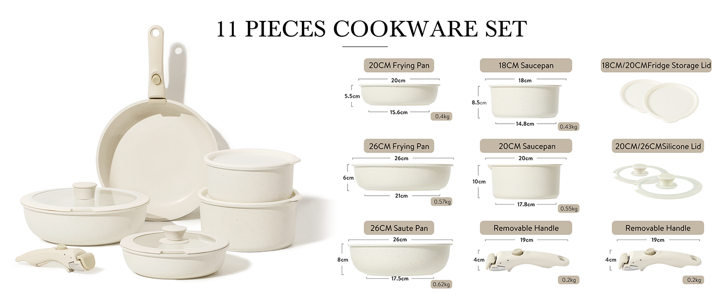 CAROTE Non Stick Pots and Pans Set, Detachable Handle Induction Hob