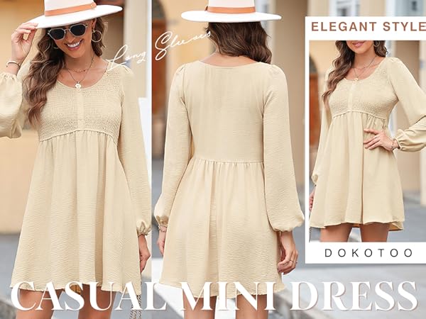Dokotoo Long Sleeve Dresses for Women 2025 Casual Smocked