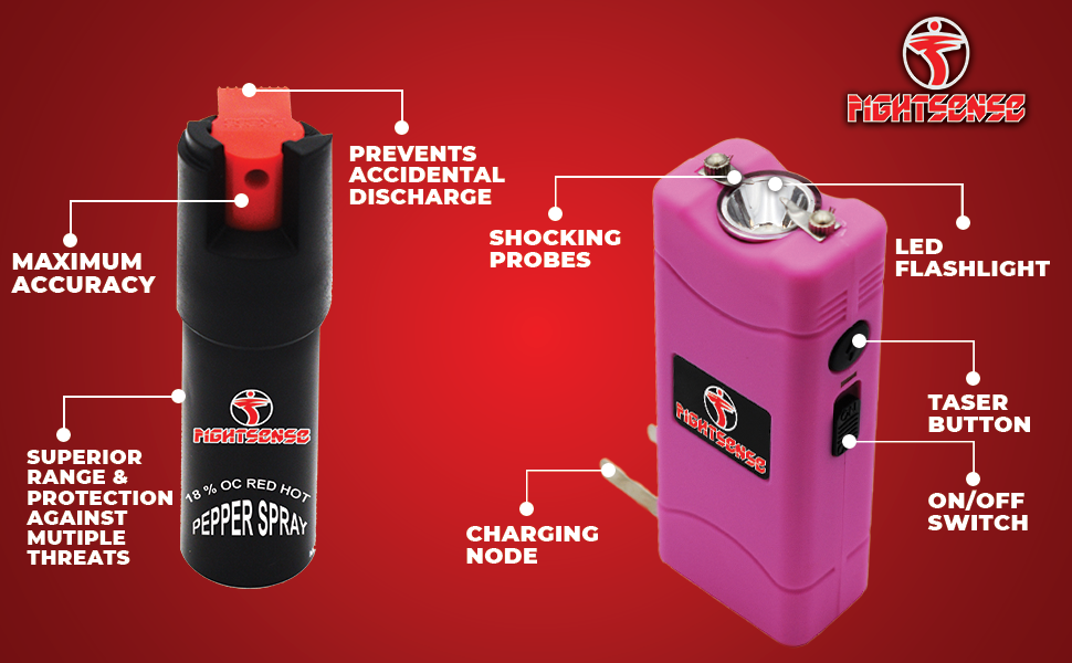 FIGHTSENSE Mini Stun Gun & Pepper Spray Combo Pack for