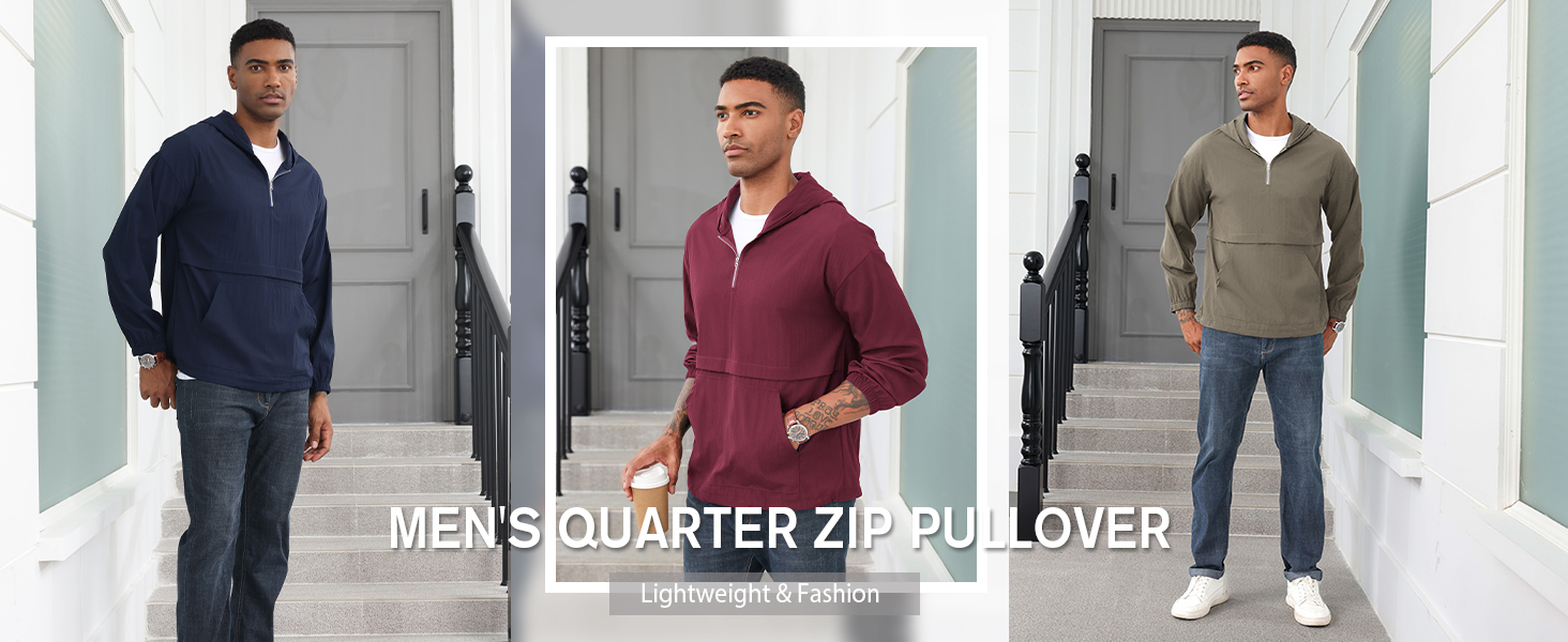 Men's Casual Quarter Zip Pullover Lightweight Golf Track Jacket Stylish Windbreaker
