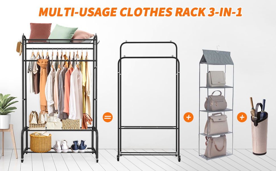 PouHenier.jh Clothing Racks on Wheels for Hanging Clothes