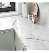 STICKEEP Silver White Marble Contact Paper Peel and Stick Countertops Waterproof Marble Wallpaper...