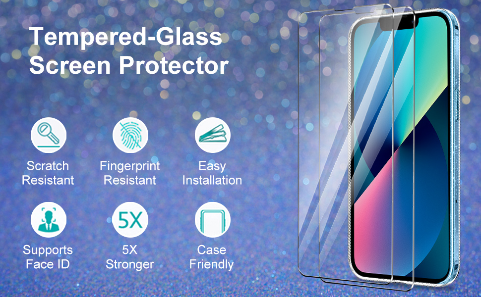 AROYI Case Compatible with iPhone 13, 2 Tempered Glass Screen Protector