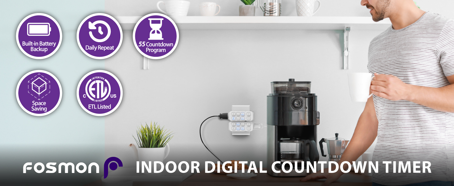 Fosmon Indoor Countdown Timer Outlet, Plug in Light Timer, Digital ...