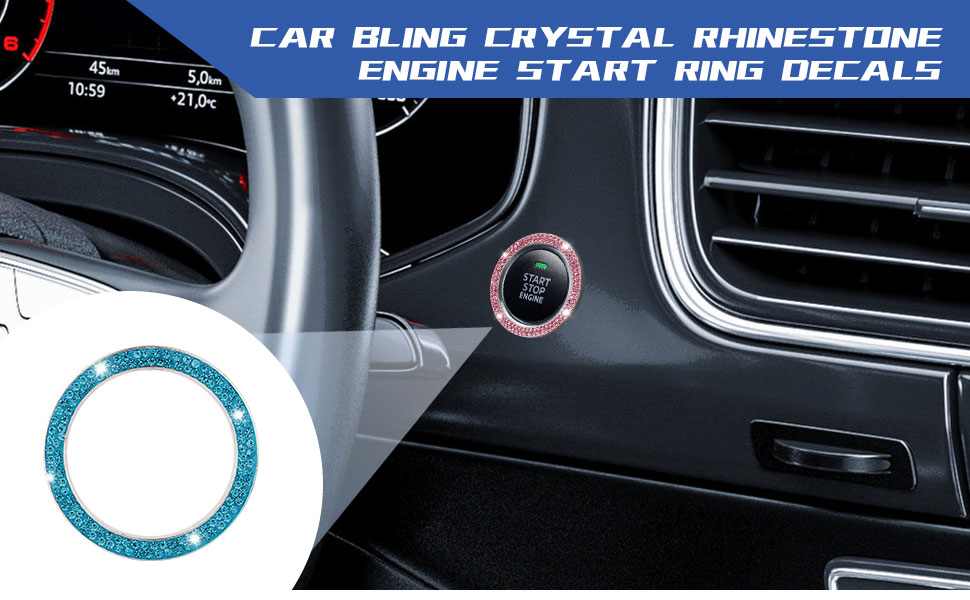 HEVLE 2PCS Car Bling Crystal Rhinestone Engine Start Ring