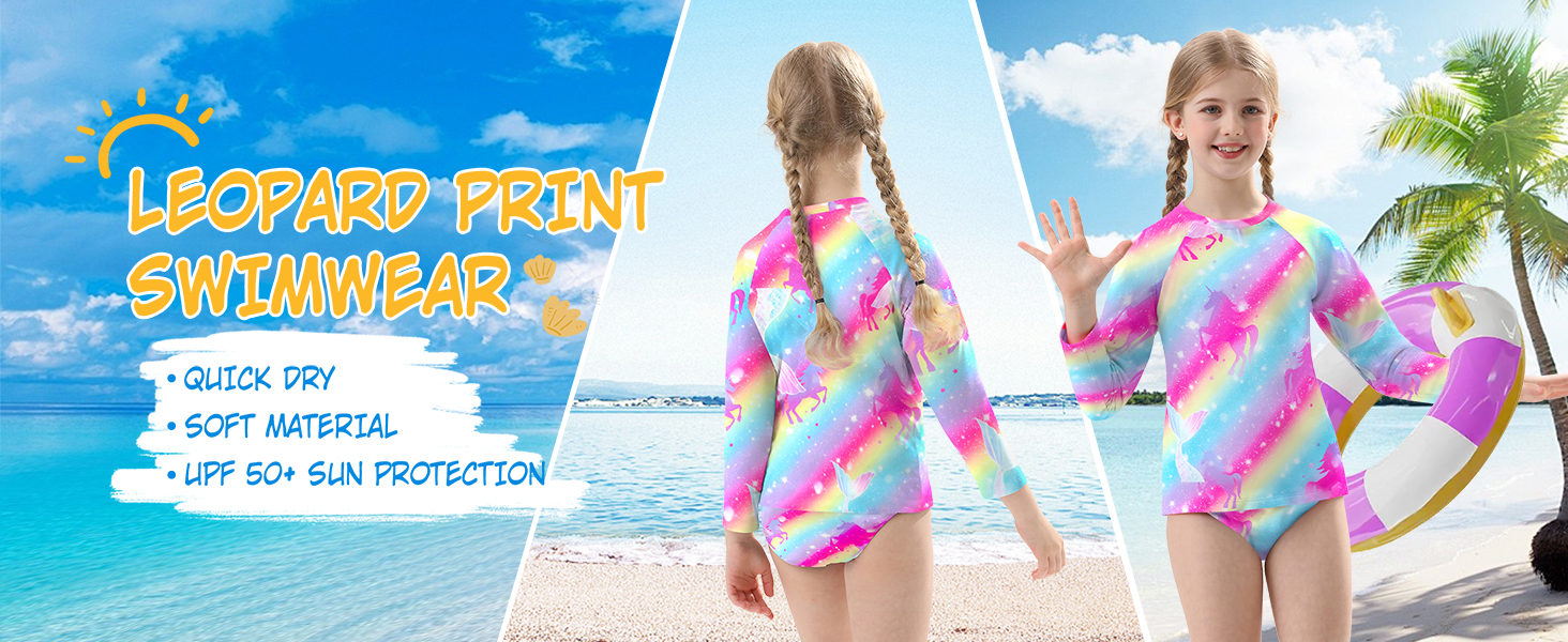 Girls Rash Guard Sets Long Sleeves Swimsuit